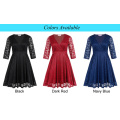 Hanna Nikole Mulheres de três quartos luva V-Neck Navy Lace Plus Size Dress HN0022-3